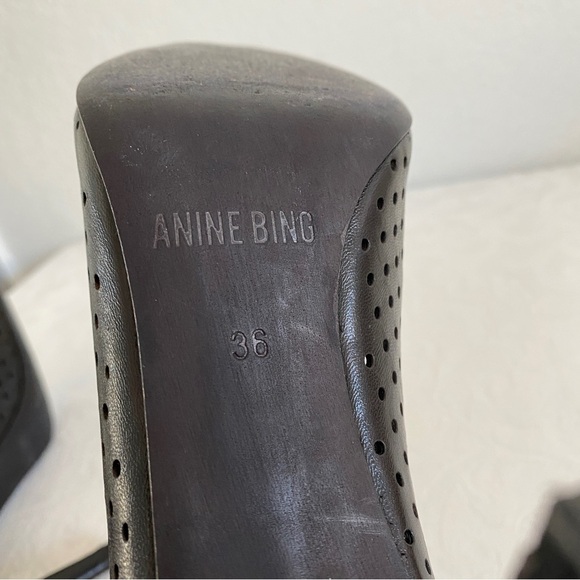 Anine Bing Black Leather Perforated Pointed cap Toe pumps - Picture 9 of 10